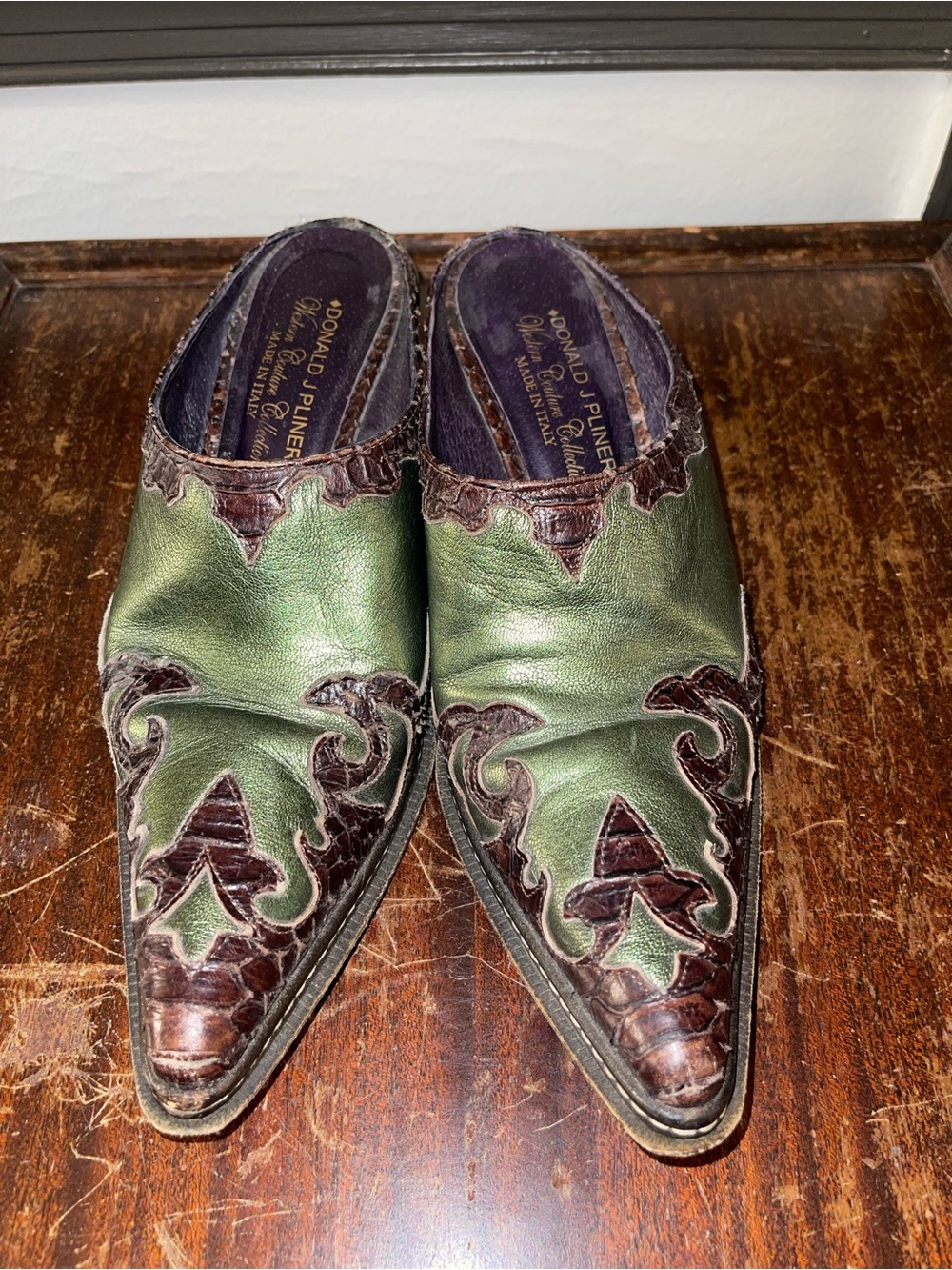 Donald J. Pliner Green & Brown Leather Western Slip-On Boots - Size 8.5